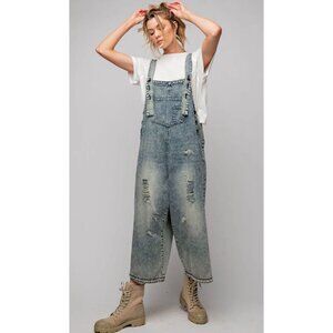 Easel Wide Leg Overalls VTG Denim Acid Wash  Jumpsuit Women M Farmgirl Cottage